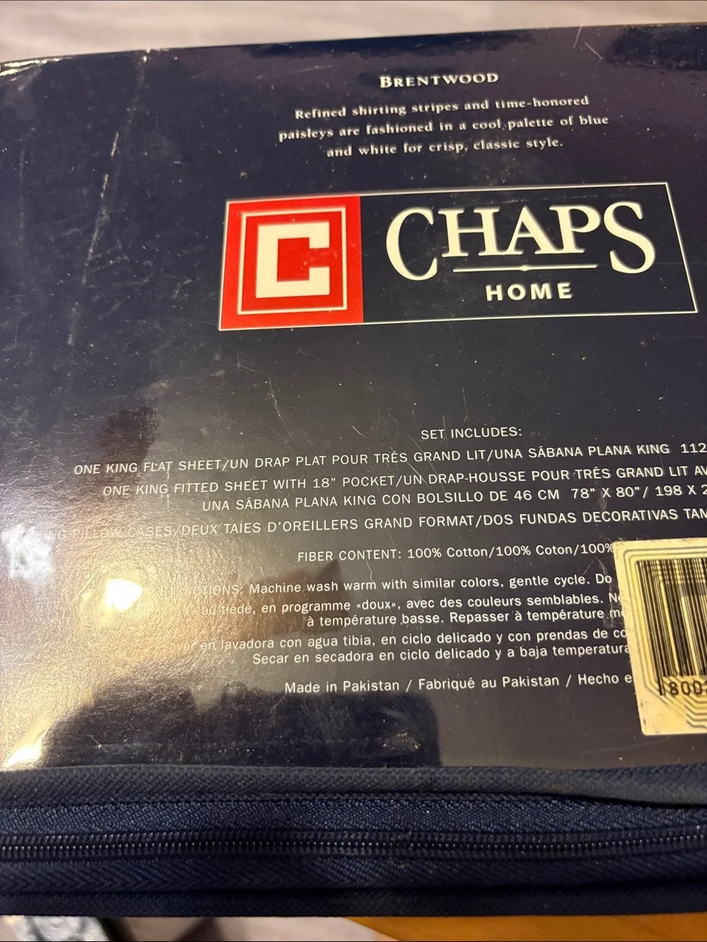 Chaps Home White Sheet Set with Navy Double Stripe